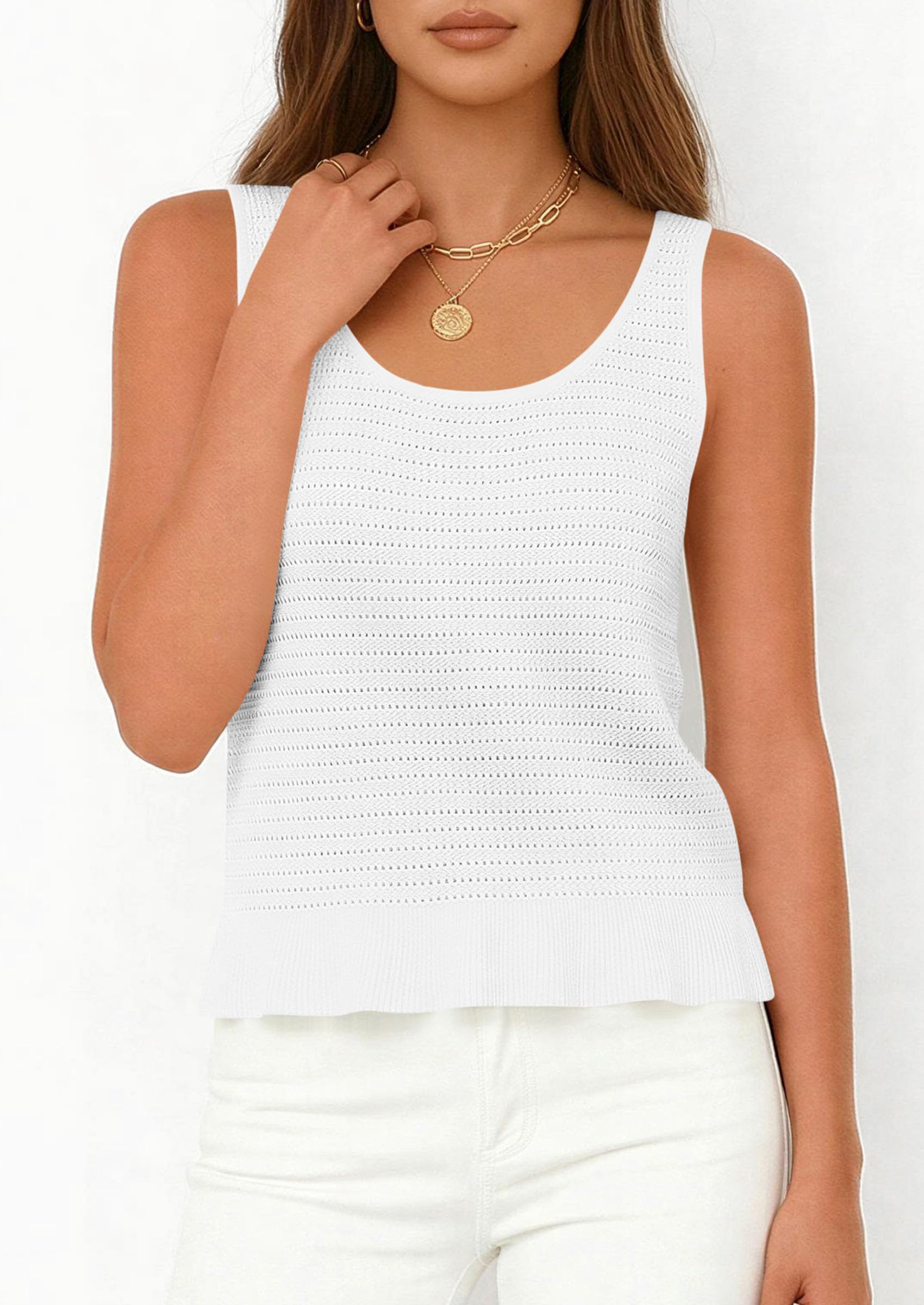 PRETTYGARDEN Womens Spring Crochet Tops Summer Sleeveless Scoop Neck Boho Sweater Tank Top Cute Beach Vacation Clothes PRETTYGARDEN