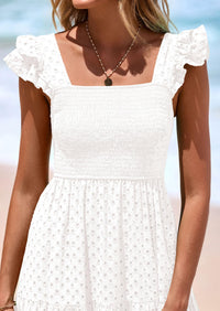 PRETTYGARDEN Womens Square Neck Maxi Dresses Cap Sleeve Eyelet Smocked Tiered A Line Flowy Long Dress with Pockets