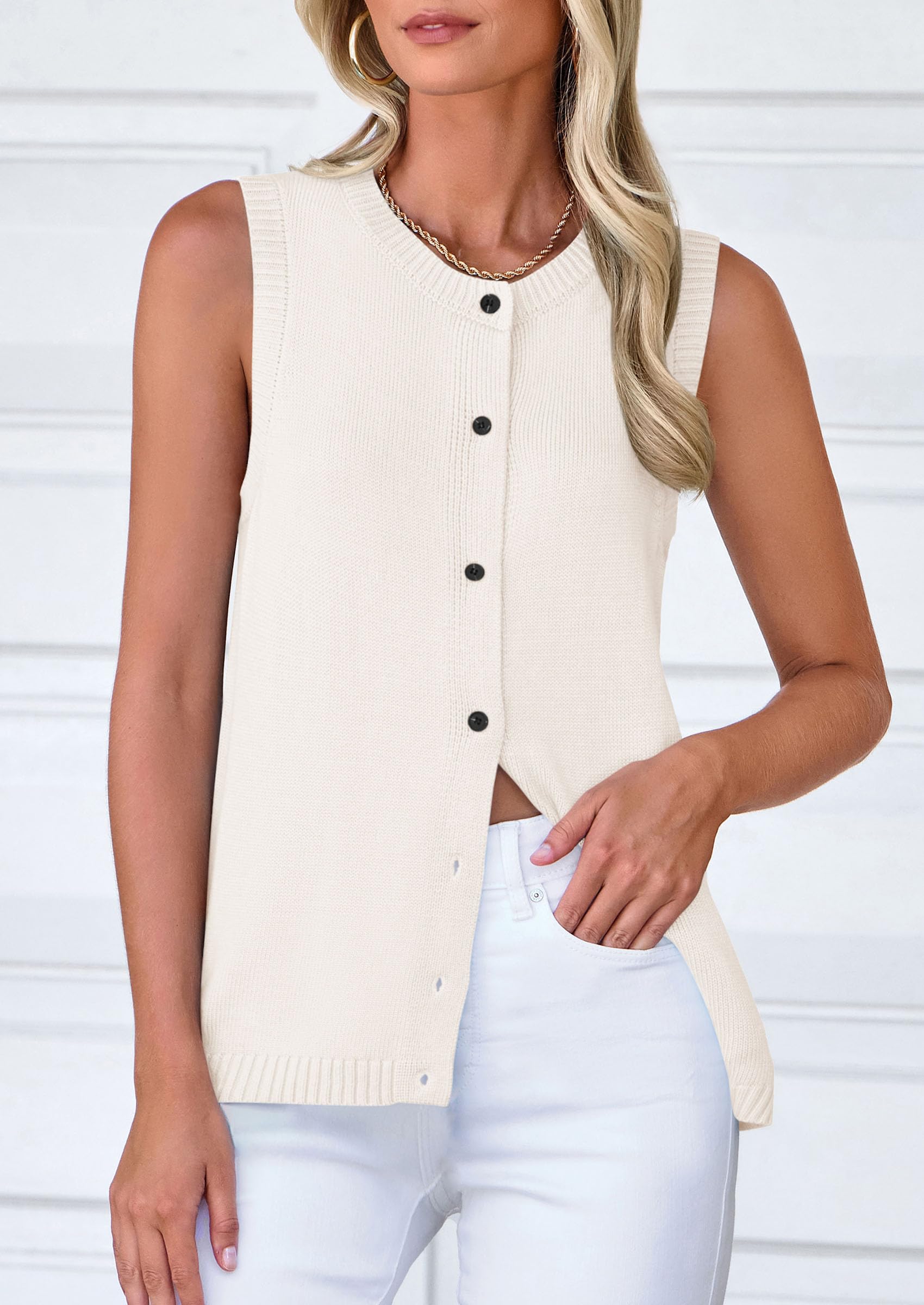 PRETTYGARDEN Sweater Vest Women Spring Summer Casual Lightweight Knit Sleeveless Button Down Tank Tops Trendy Clothes