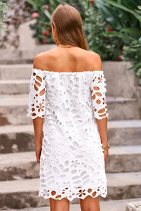 PRETTYGARDEN Women's Summer Off Shoulder Dresses Floral Lace Flare Short Sleeve Spring Vintage Elegant Mini Dress