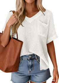 PRETTYGARDEN Women's Spring Short Sleeve Sweaters Lightweight V Neck Casual Going Out Summer T PRETTYGARDEN