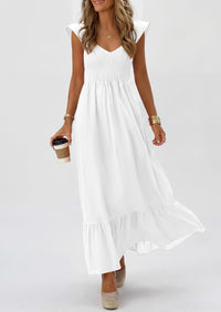 PRETTYGARDEN Women's Summer Casual Maxi Dresses Cap Sleeve V Neck Smocked Long Pockets Party Sundress Vacation Outfits PRETTYGARDEN