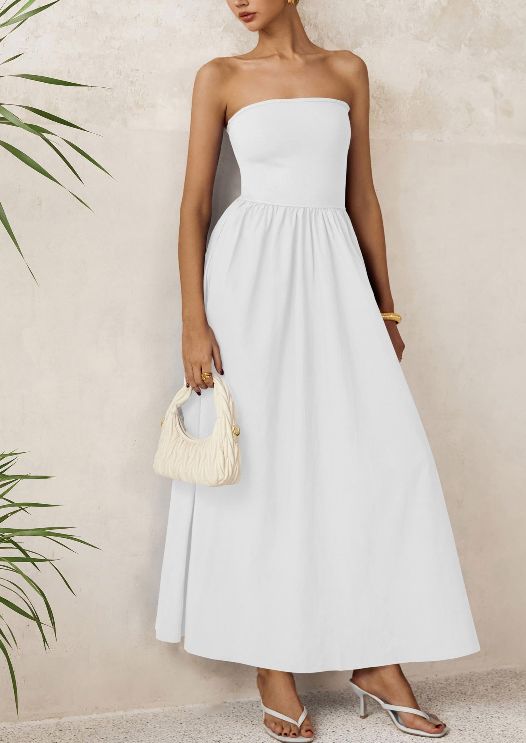 PRETTYGARDEN Women Summer Elegant Strapless Maxi Dress Tube Top Dress A Line Flowy Long Wedding Party Cocktail Dresses