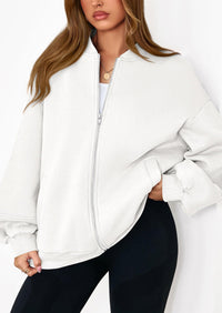 KIRUNDO Oversized Sweatshirt for Women Zip Up Bomber Jacket Fall Fashion Casual Long Sleeve Outerwear Winter Outfits PRETTYGARDEN