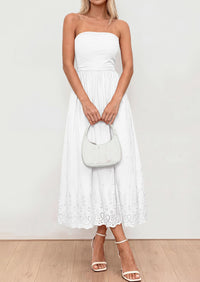 PRETTYGARDEN Womens Summer Dresses Sexy Sleeveless Tube Top Long Dress Eyelet Cotton Maxi Beach Sundress Pockets