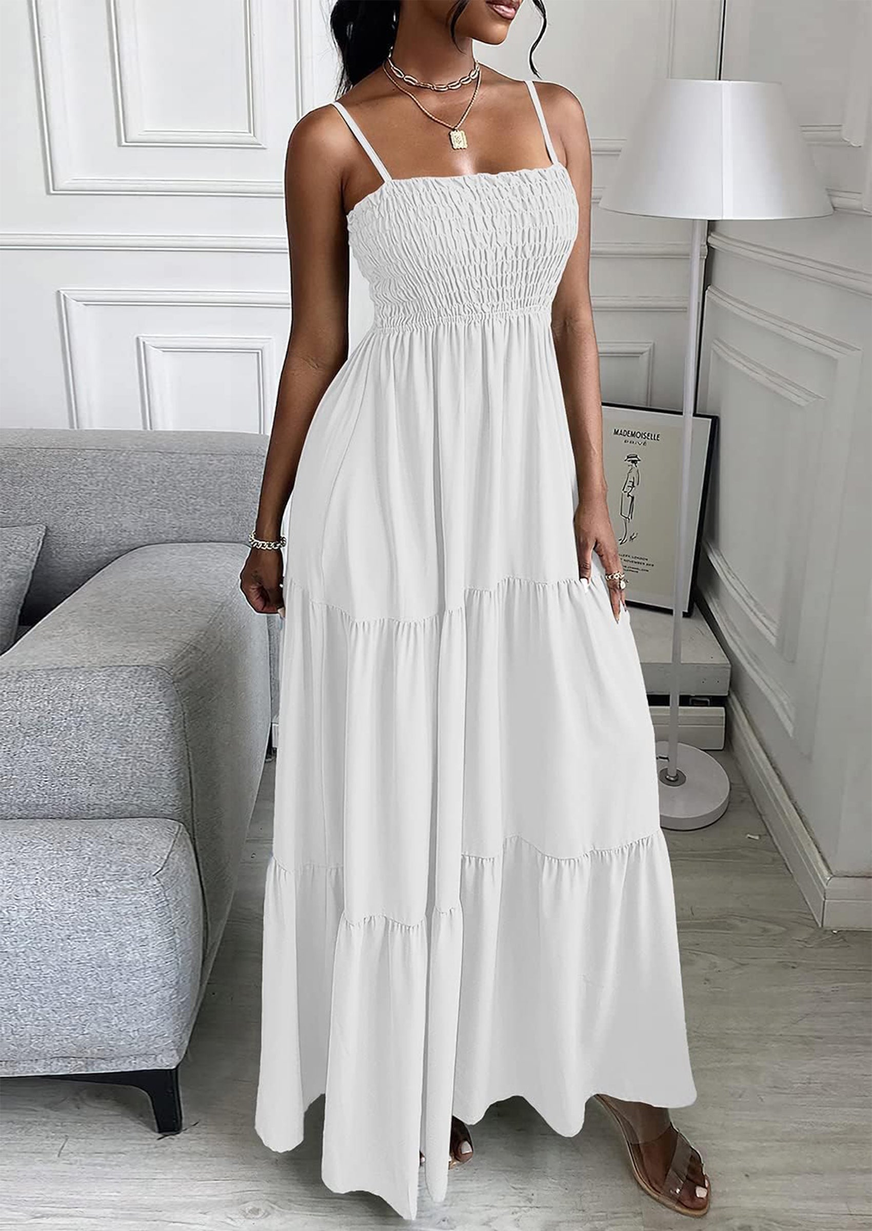 PRETTYGARDEN Women's Summer Maxi Dress Casual Boho Sleeveless Spaghetti Strap Smocked Tiered Long Beach Sundresses PRETTYGARDEN