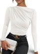 Womens Y2K Going Out Crop Tops Long Sleeve Mock Neck Ruched Slim Fitted Basic Trendy Casual Blouse