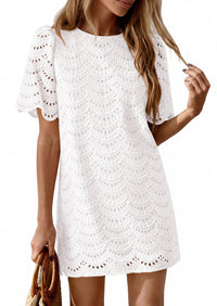 PRETTYGARDEN Women's Summer Casual Short Dresses Embroidered Lace Short Sleeve Boho Mini Dress Beach Vacation Clothes PRETTYGARDEN