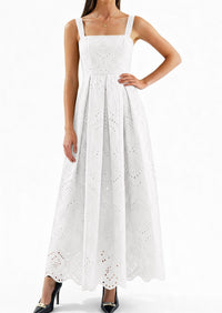 PRETTYGARDEN Womens Sleeveless Maxi Summer Dresses Hollow Out Eyelet Square Neck Ruffle Flowy Beach Vacation Sundress PRETTYGARDEN