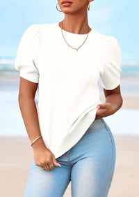 PRETTYGARDEN Womens Tops Spring Summer Puff Short Sleeve Sweater Crewneck Knit Work Blouses Dressy Casual Trendy Shirts PRETTYGARDEN