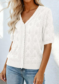 PRETTYGARDEN Short Sleeve Crochet Knit Summer Cardigans for Women Lightweight Button Down Hollow Out Sweater Beach Cover Up PRETTYGARDEN