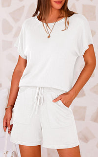 PRETTYGARDEN Two Piece Set for Women Summer Lounge Sets Shorts And Short Sleeve Tops Knitted Matching Travel Spring Outfits PRETTYGARDEN