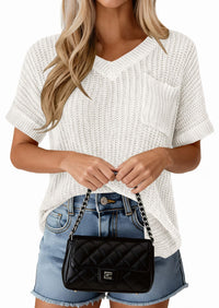 PRETTYGARDEN Women's Spring Short Sleeve Sweaters Lightweight V Neck Casual Going Out Summer T PRETTYGARDEN