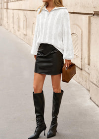 BTFBM Sweaters for Women Fall Fashion Loose Quarter Zip Pullover Collared Long Sleeve Cable Knit Winter Clothes