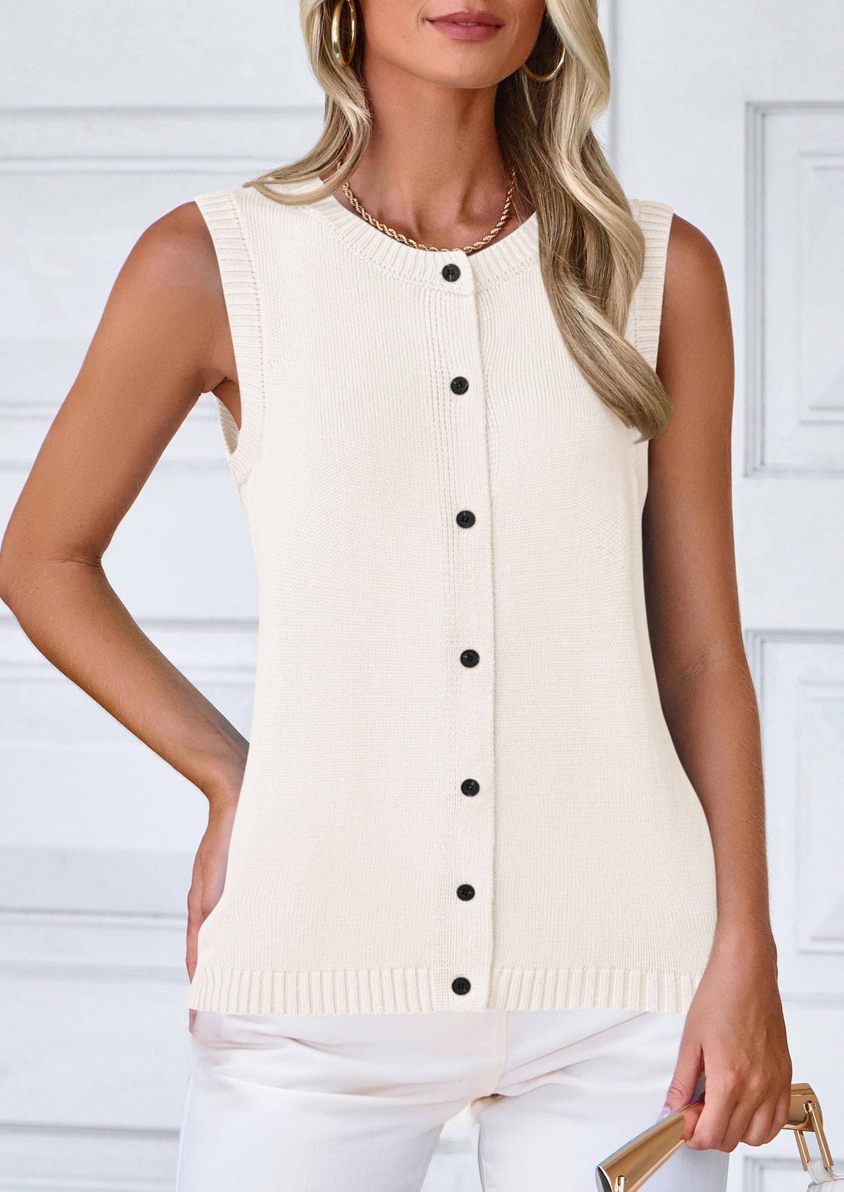 PRETTYGARDEN Sweater Vest Women Spring Summer Casual Lightweight Knit Sleeveless Button Down Tank Tops Trendy Clothes