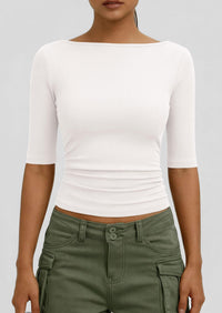 PRETTYGARDEN Womens Summer Short Sleeve Tops Boat Neck Ribbed Knit Slim Fit T Shirt Casual Basic Top Spring Clothes PRETTYGARDEN