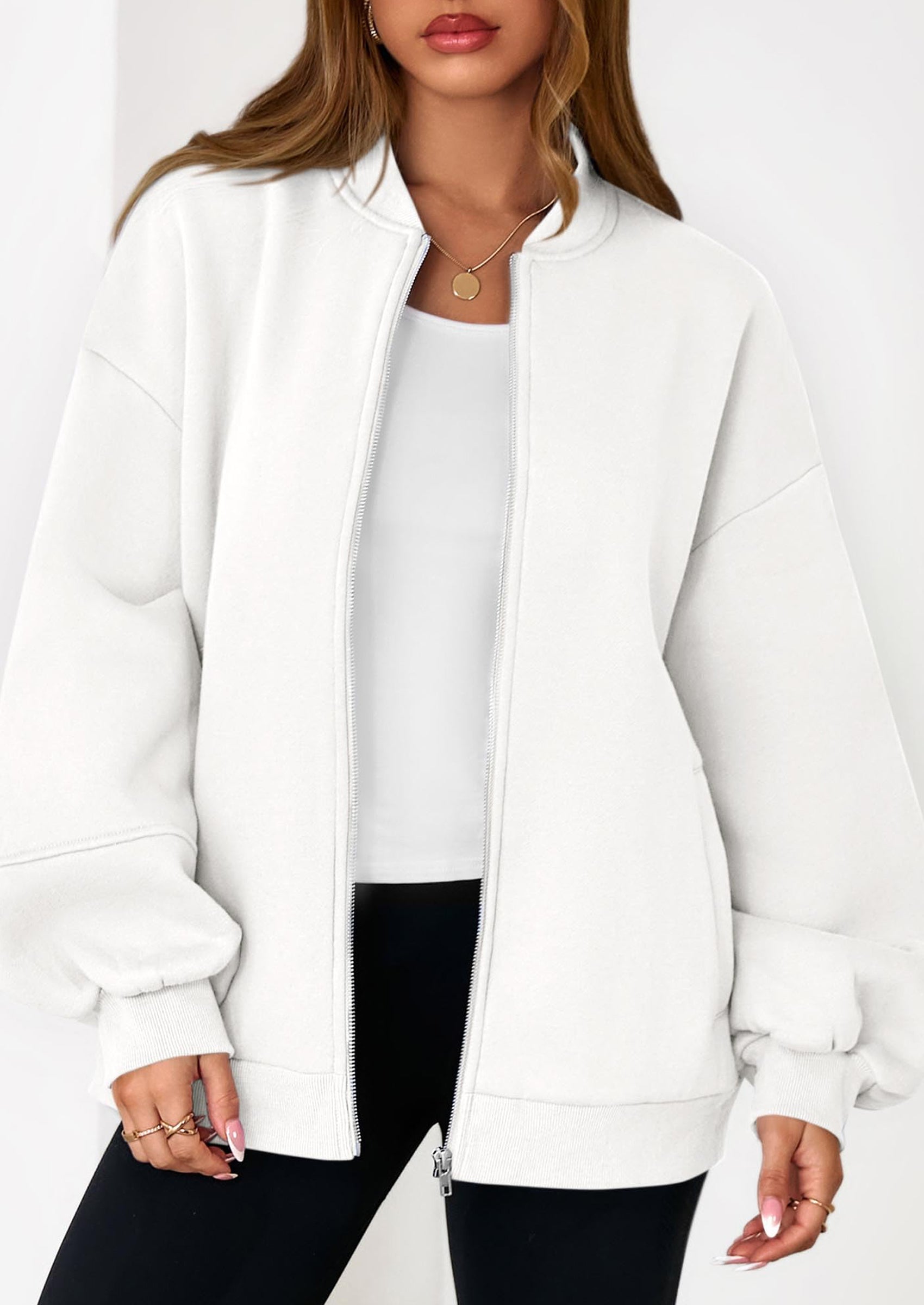 KIRUNDO Oversized Sweatshirt for Women Zip Up Bomber Jacket Fall Fashion Casual Long Sleeve Outerwear Winter Outfits PRETTYGARDEN