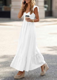 PRETTYGARDEN Women's Summer Casual Maxi Dresses Cap Sleeve V Neck Smocked Long Pockets Party Sundress Vacation Outfits PRETTYGARDEN