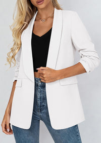 PRETTYGARDEN Women's Spring Blazers Business Casual Outfits Open Front Ruched 3/4 Sleeve Lightweight Work Suits Jackets PRETTYGARDEN