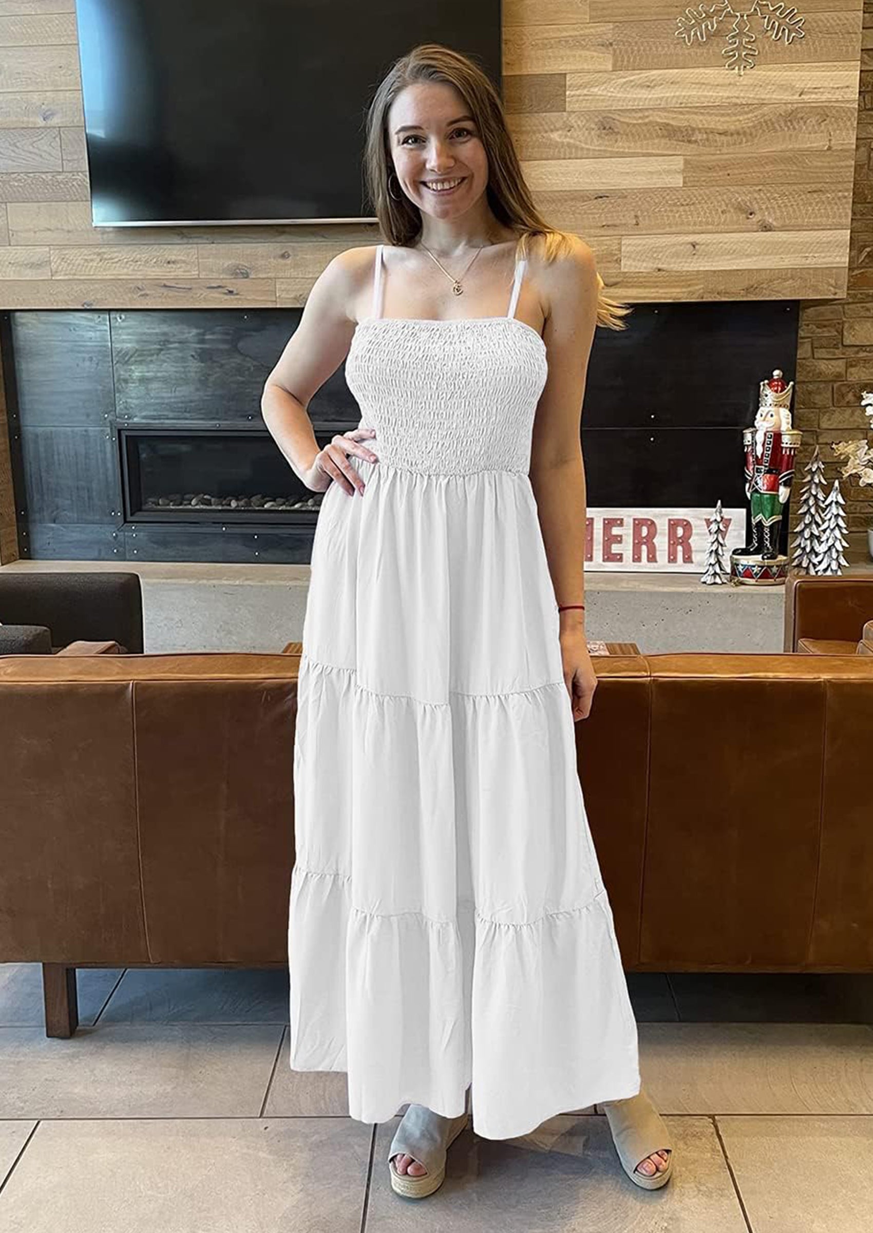 PRETTYGARDEN Women's Summer Maxi Dress Casual Boho Sleeveless Spaghetti Strap Smocked Tiered Long Beach Sundresses PRETTYGARDEN