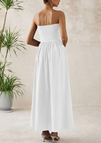 PRETTYGARDEN Women Summer Elegant Strapless Maxi Dress Tube Top Dress A Line Flowy Long Wedding Party Cocktail Dresses