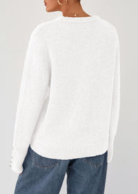 PRETTYGARDEN Womens Sweaters Fall Fashion Casual Crewneck Pullover Button Long Sleeve Cute Knit Tops Winter Clothes