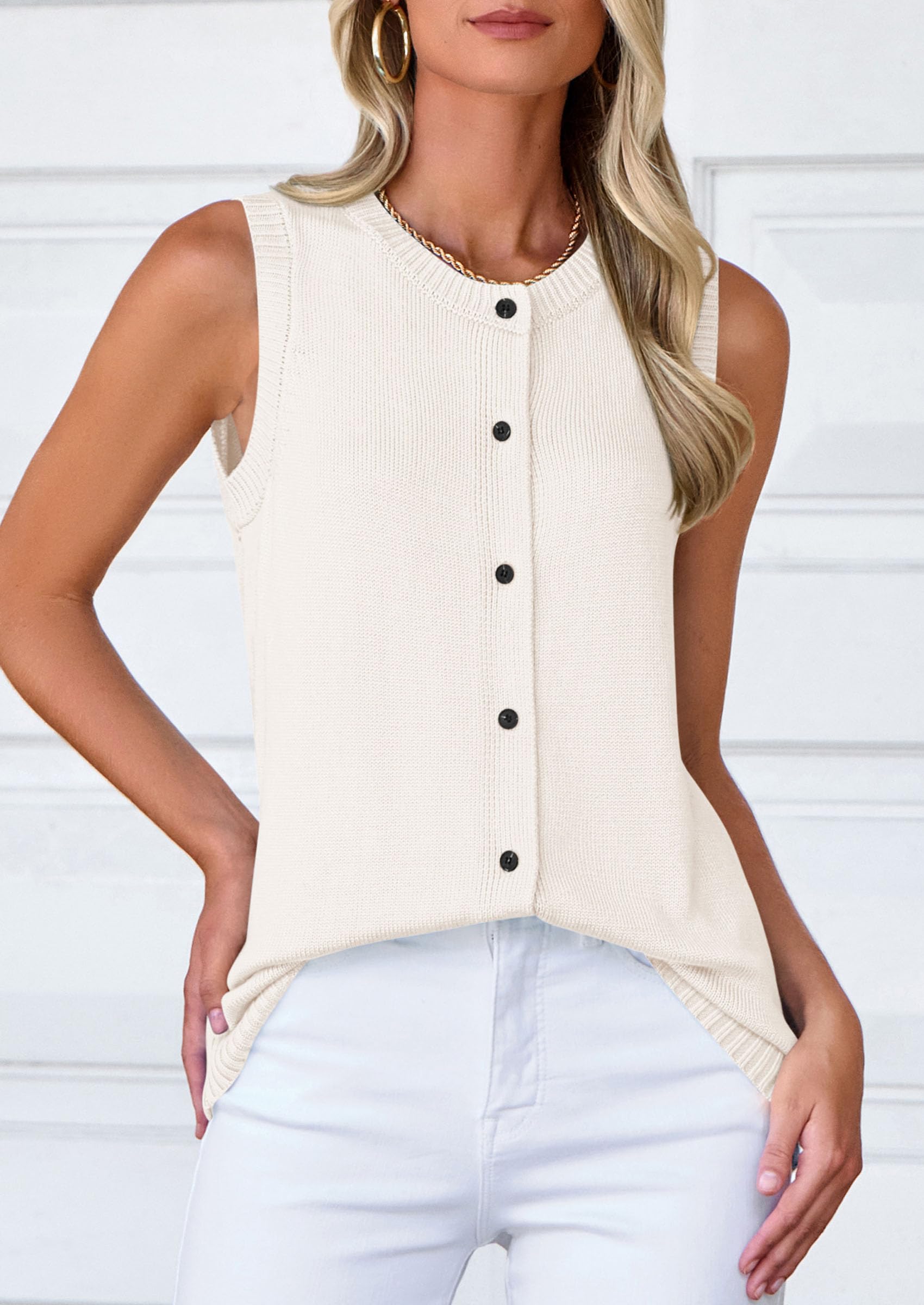 PRETTYGARDEN Sweater Vest Women Spring Summer Casual Lightweight Knit Sleeveless Button Down Tank Tops Trendy Clothes