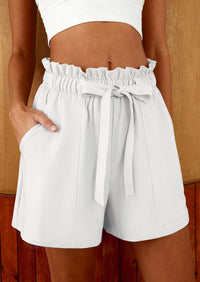 PRETTYGARDEN Summer Shorts for Women Casual Ruffle Drawstring High Waist Wide Leg Comfy Lounge Shorts Beach Cruise Outfits PRETTYGARDEN