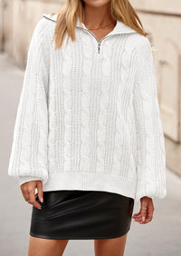BTFBM Sweaters for Women Fall Fashion Loose Quarter Zip Pullover Collared Long Sleeve Cable Knit Winter Clothes