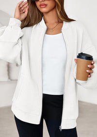 KIRUNDO Oversized Sweatshirt for Women Zip Up Bomber Jacket Fall Fashion Casual Long Sleeve Outerwear Winter Outfits PRETTYGARDEN
