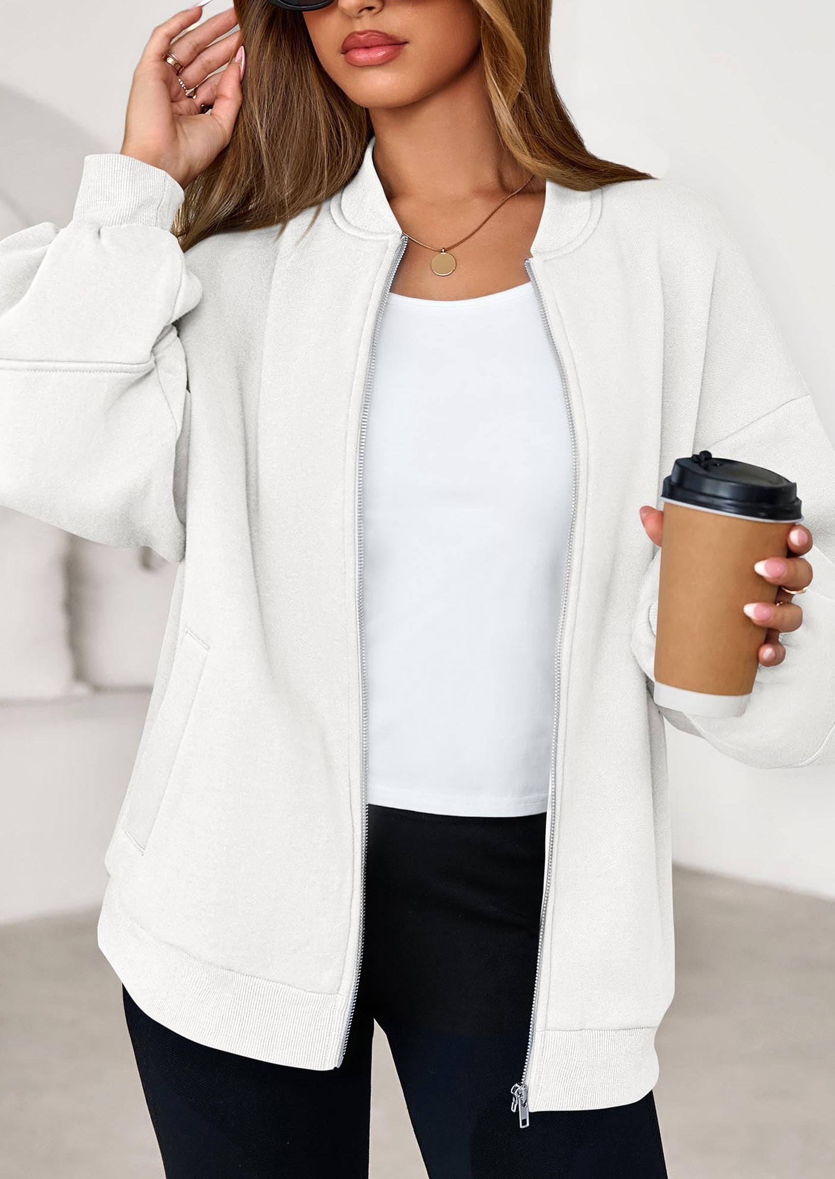 KIRUNDO Oversized Sweatshirt for Women Zip Up Bomber Jacket Fall Fashion Casual Long Sleeve Outerwear Winter Outfits PRETTYGARDEN