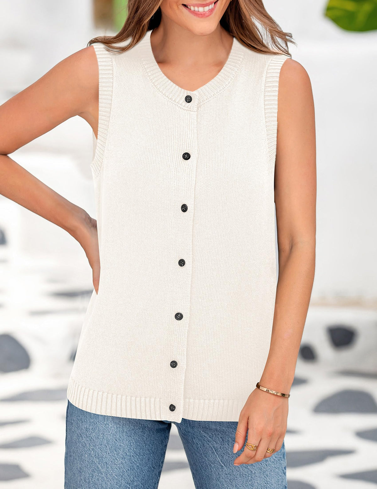 Sweater Vest Women Summer Tank Tops 2025 Sleeveless Button Down Trendy Clothes Business Casual Knit Outfits