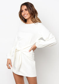 PRETTYGARDEN Womens Fall Elegant Long Lantern Sleeve Short Dress Wedding Guest Crewneck Tie Waist Knit Cocktail Dresses PRETTYGARDEN