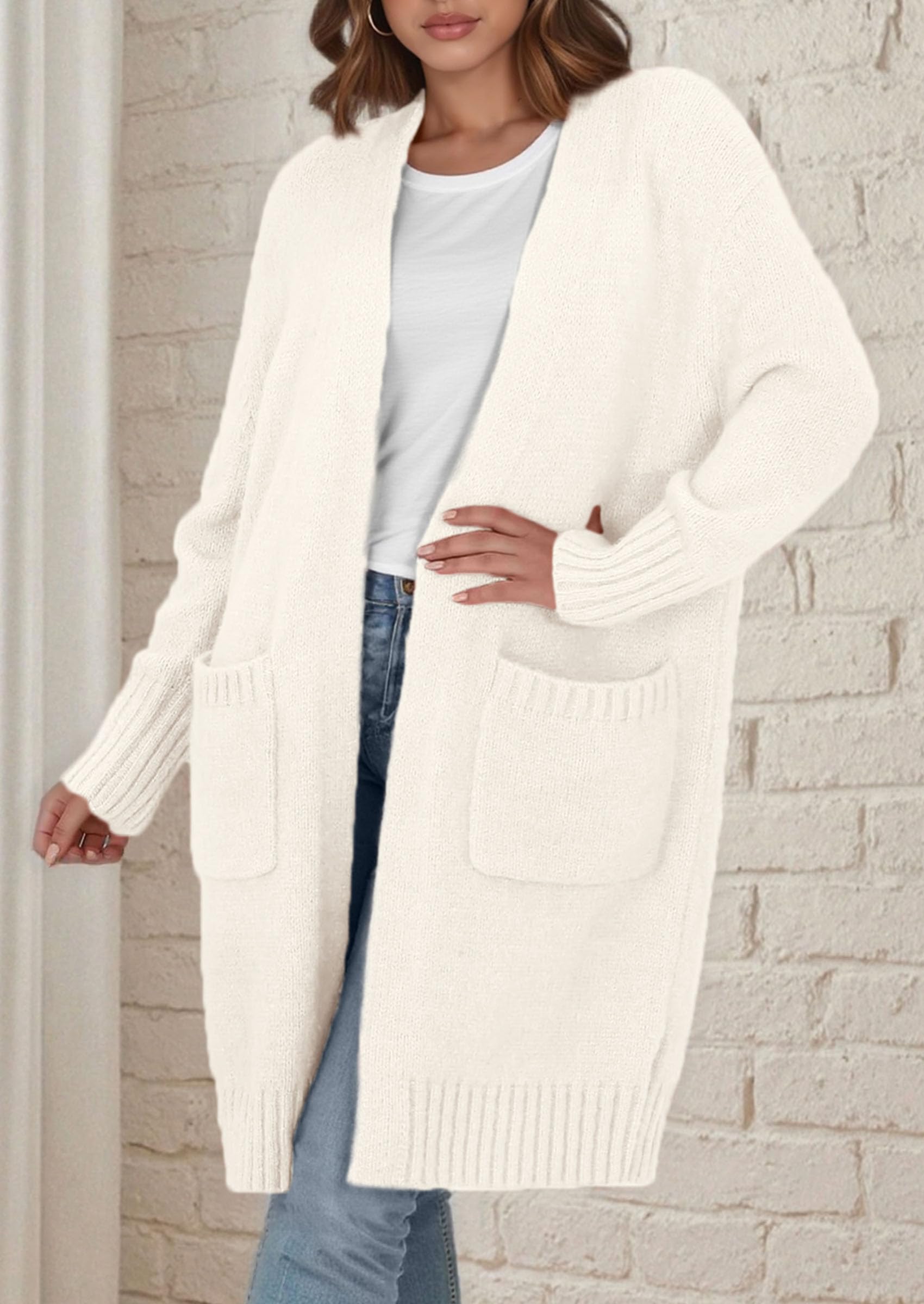 PRETTYGARDEN Fall Long Sleeve Cardigan Sweaters for Women Trendy Winter Open Front Loose Knitted Cardigans with Pockets