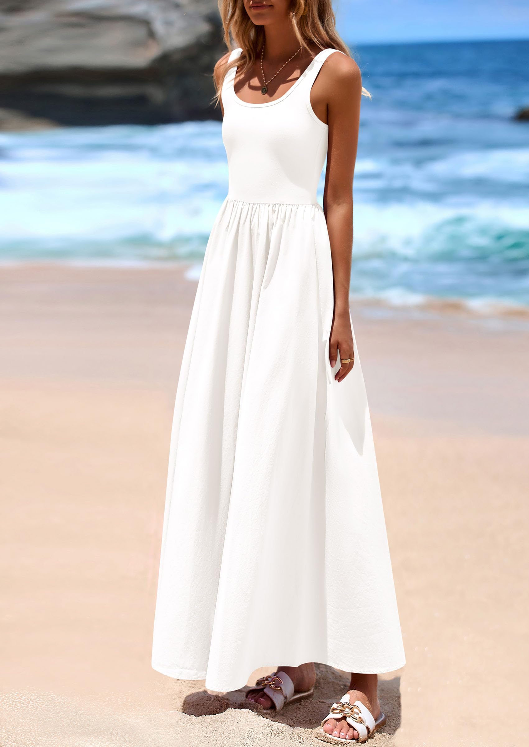 PRETTYGARDEN Womens Summer Casual Scoop Neck Sleeveless Long Dresses Tank Top Patchwork Aline Swing Maxi Dress with Pockets