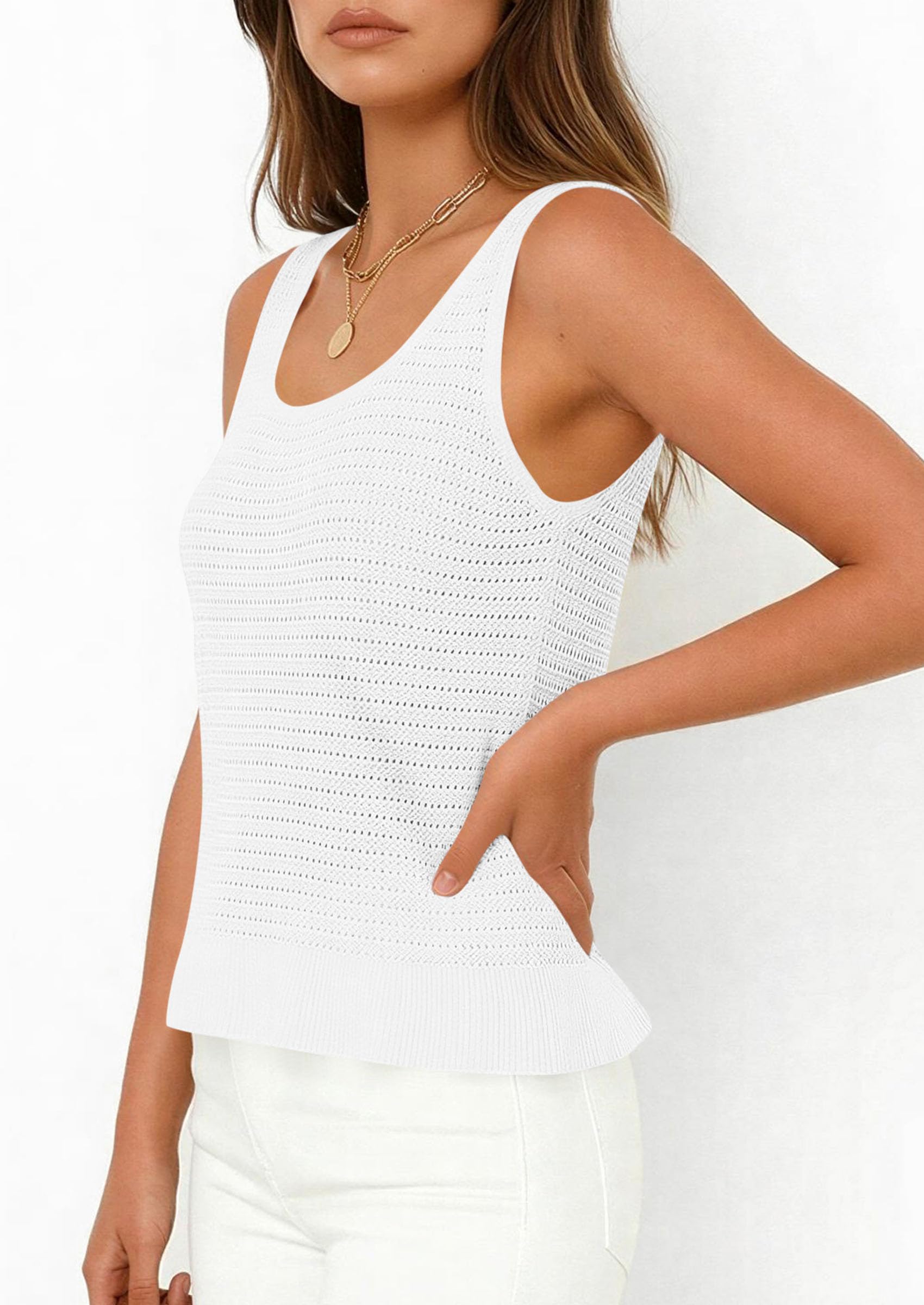 PRETTYGARDEN Womens Spring Crochet Tops Summer Sleeveless Scoop Neck Boho Sweater Tank Top Cute Beach Vacation Clothes PRETTYGARDEN