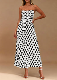 PRETTYGARDEN Womens Summer Dresses Spring Sleeveless Spaghetti Straps Casual Midi Dress Polka Dot Smocked Beach Sundress PRETTYGARDEN
