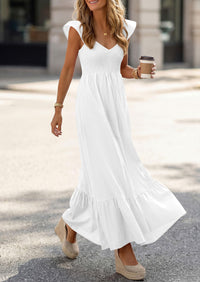 PRETTYGARDEN Women's Summer Casual Maxi Dresses Cap Sleeve V Neck Smocked Long Pockets Party Sundress Vacation Outfits PRETTYGARDEN