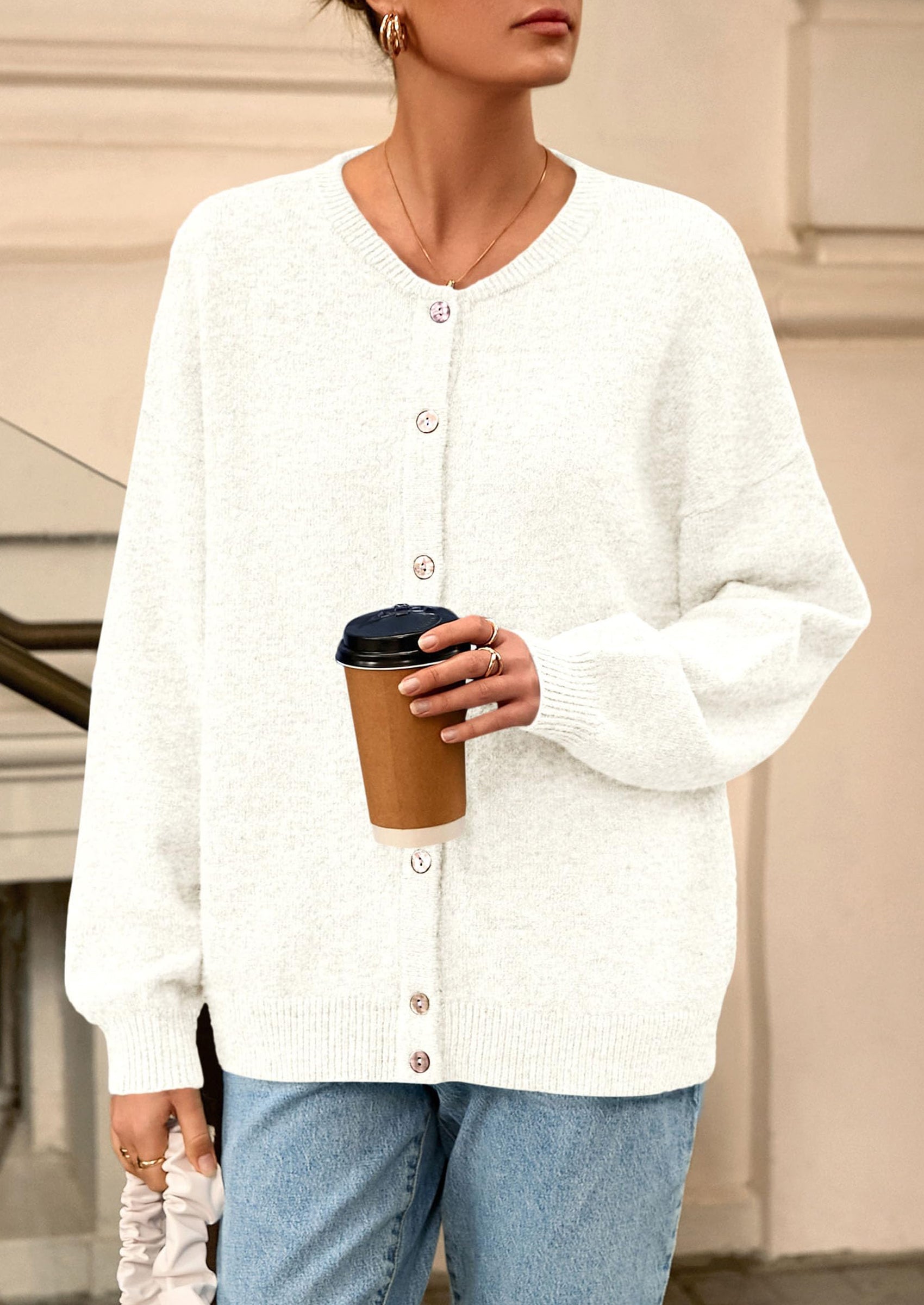 PRETTYGARDEN Fall Long Sleeve Cardigans for Women Trendy Open Front Winter Button Down Crewneck Soft Knit Sweater Jacket