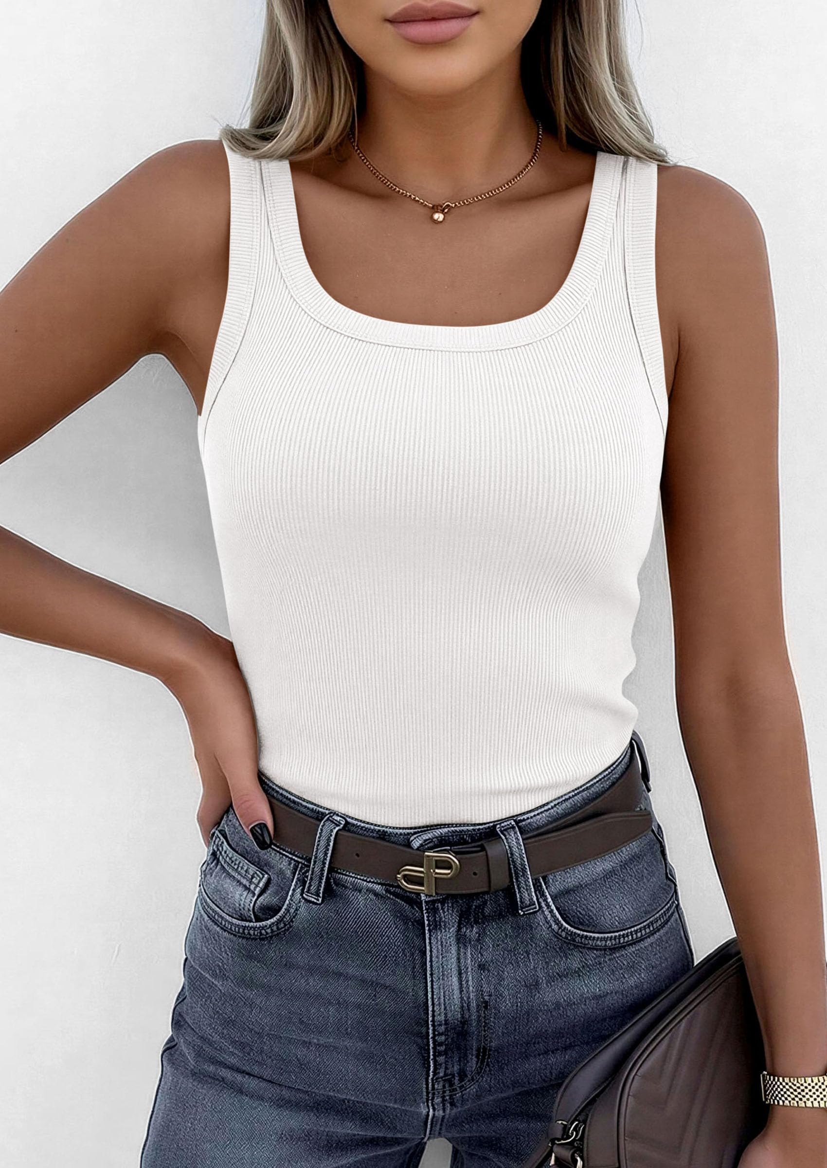 PRETTYGARDEN Womens Summer Tops Spring Cute Sleeveless Scoop Neck Workout Tank Top Casual Ribbed Knit Basic Cami Shirts PRETTYGARDEN