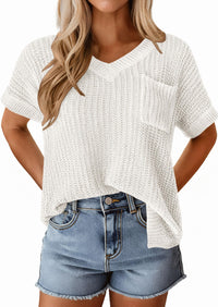 PRETTYGARDEN Women's Spring Short Sleeve Sweaters Lightweight V Neck Casual Going Out Summer T PRETTYGARDEN