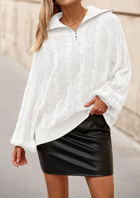 BTFBM Sweaters for Women Fall Fashion Loose Quarter Zip Pullover Collared Long Sleeve Cable Knit Winter Clothes