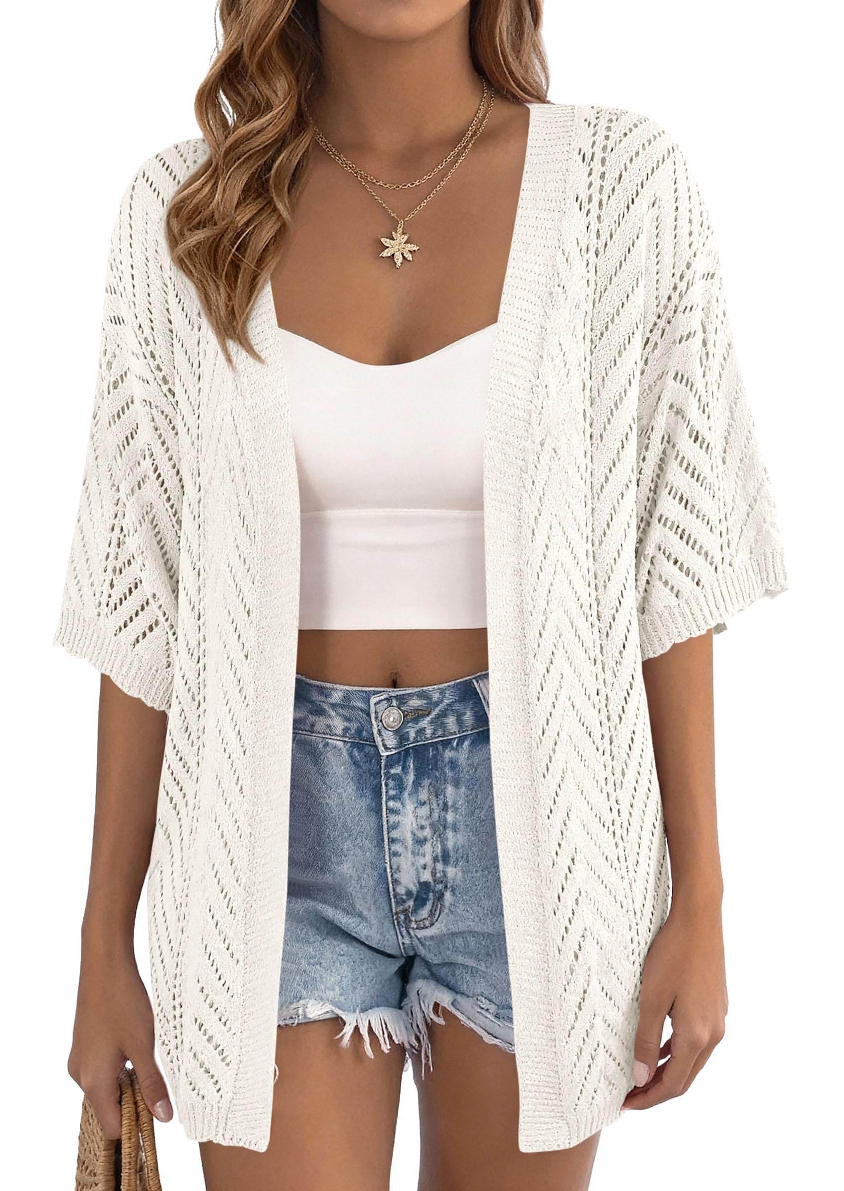 PRETTYGARDEN Summer Cardigan Sweaters for Women Lightweight  Short Sleeve Knit Coverup Spring Beach Vacation Clothes PRETTYGARDEN