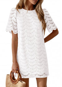 PRETTYGARDEN Women's Summer Casual Short Dresses Embroidered Lace Short Sleeve Boho Mini Dress Beach Vacation Clothes PRETTYGARDEN