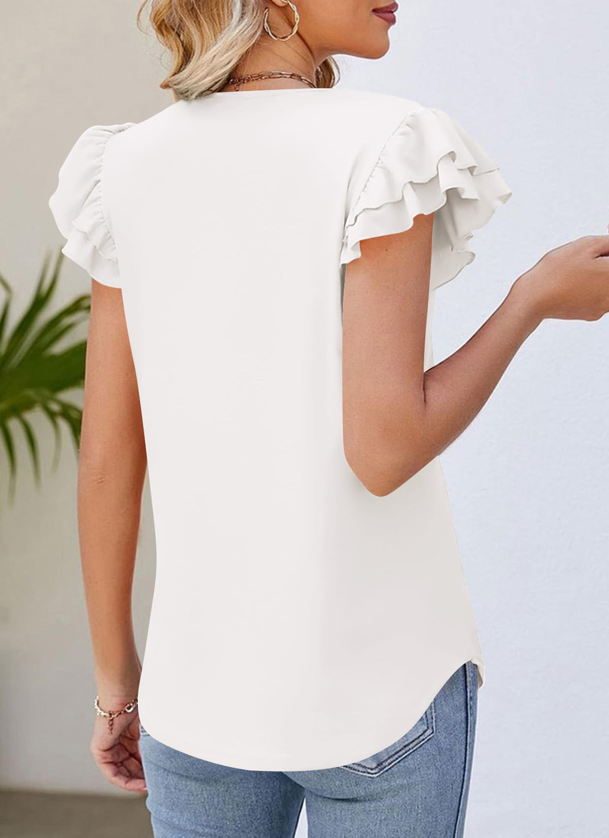 Summer Basic Casual Ruffle Short Sleeve V Neck Tops