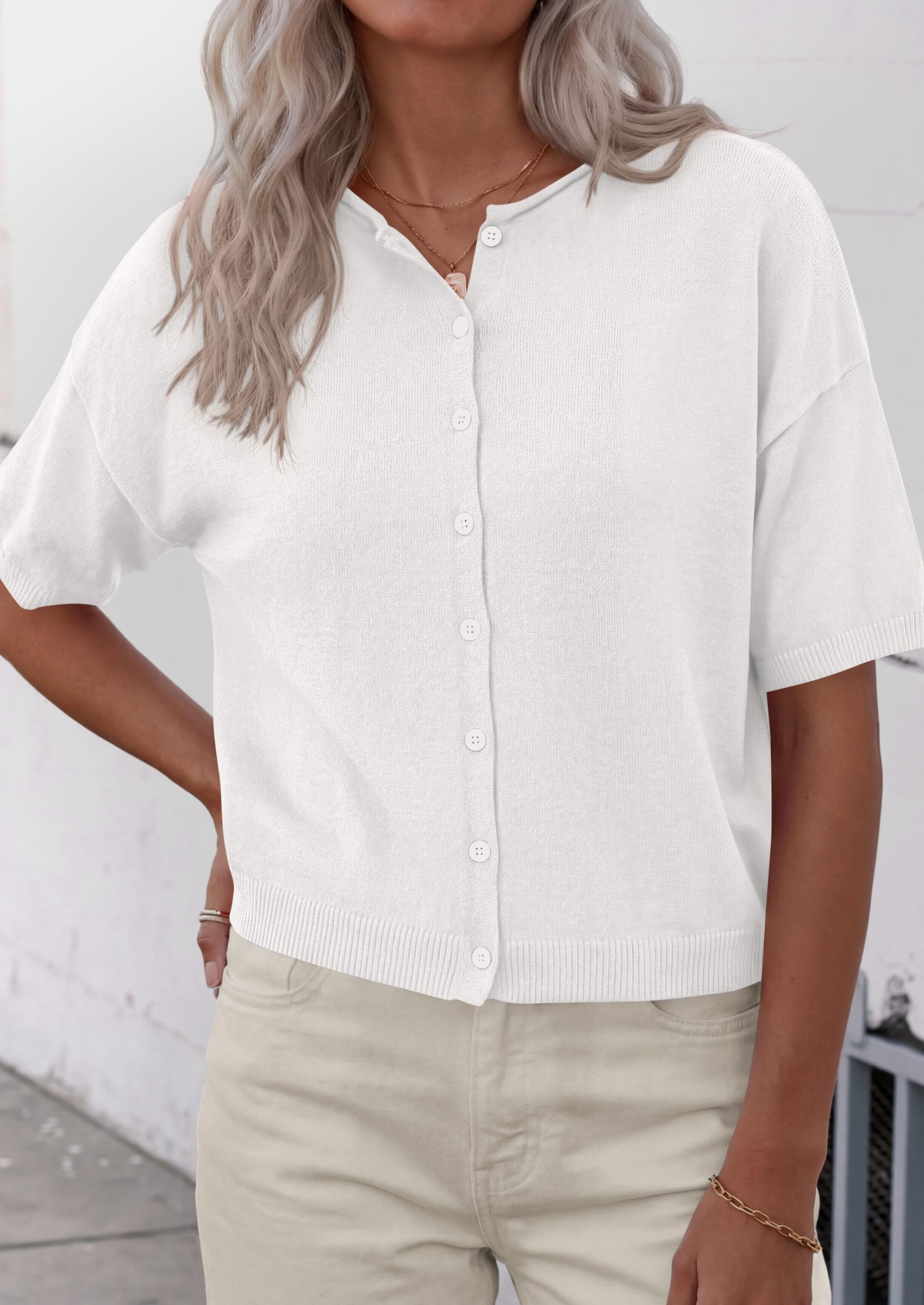 PRETTYGARDEN Women Spring Short Sleeve Cardigan Sweaters Button Down Knit Shirt Blouse Dressy Casual Tops Summer Outfits PRETTYGARDEN