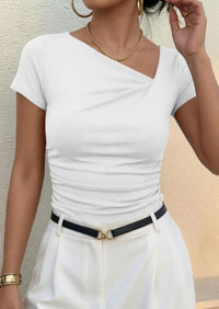 PRETTYGARDEN Women's Summer Asymmetrical Y2K Tops Trendy Ribbed Short Sleeve Fitted Tee Shirts Spring Fashion Clothing PRETTYGARDEN