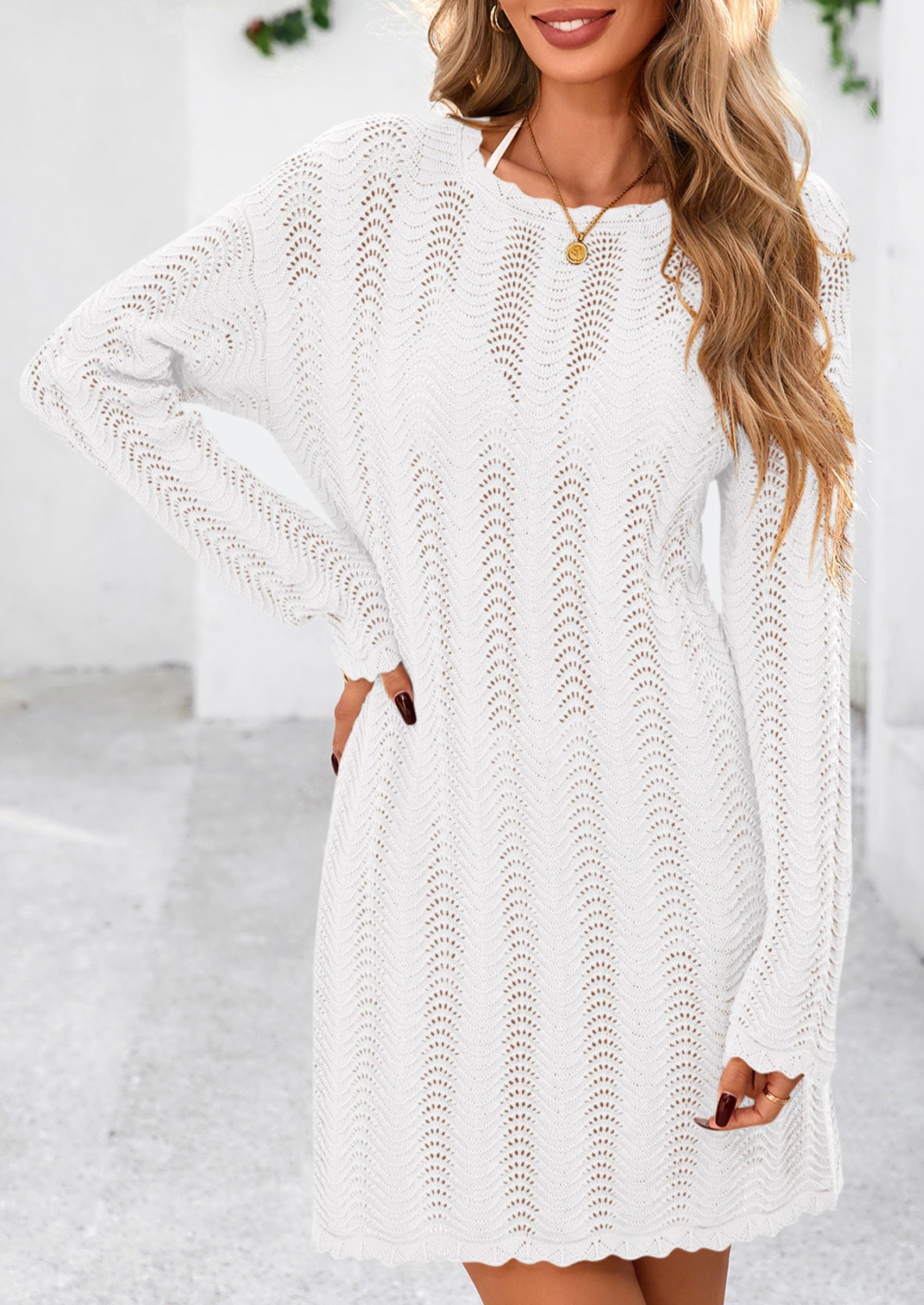 PRETTYGARDEN Women's Swimsuit Cover Up Summer Bathing Suit Swimwear Crochet Knit Dress Fashion Beach Vacation Clothes