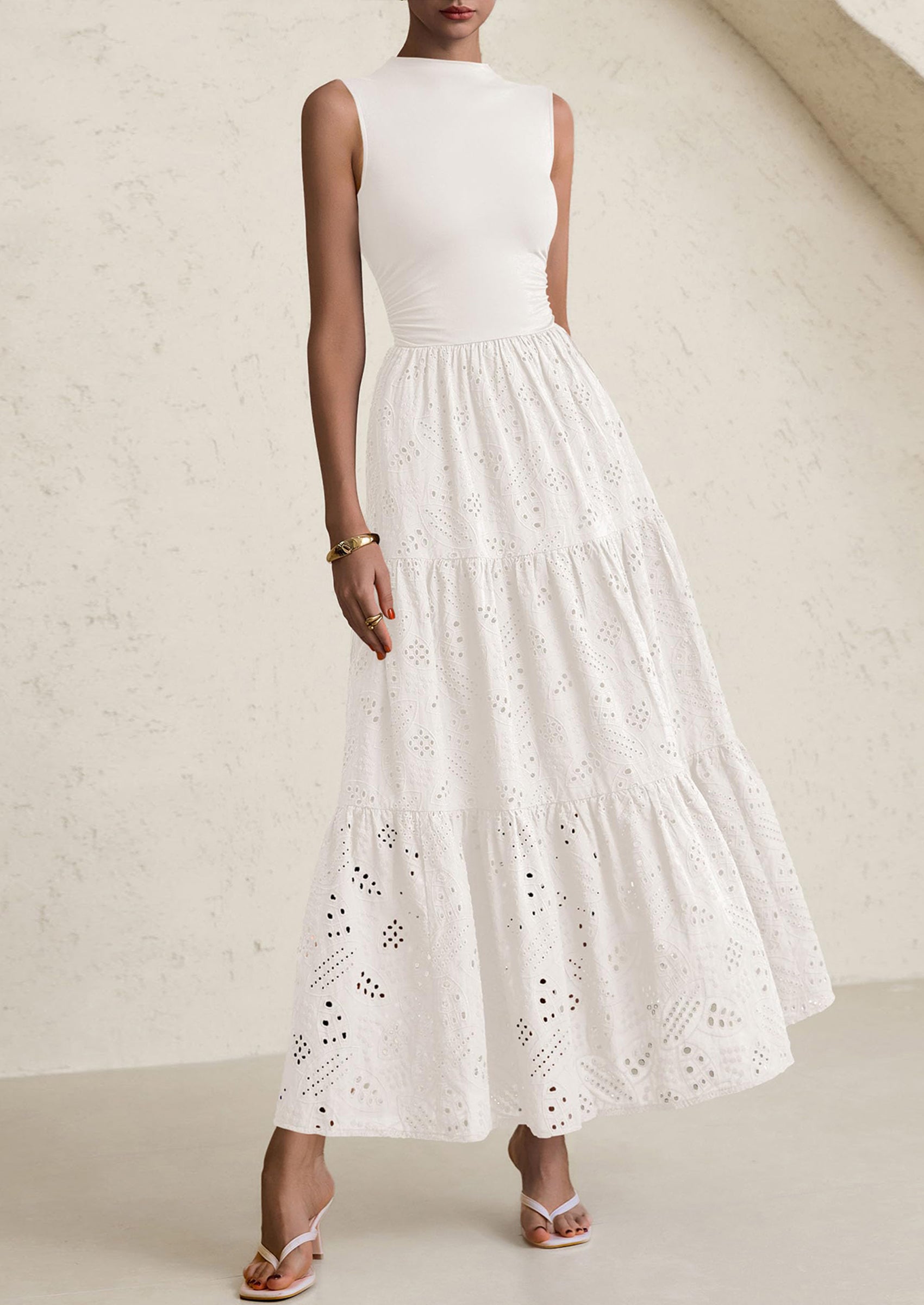 PRETTYGARDEN Dresses for Women Casual Eyelet Sleeveless Wedding Guest Maxi Dress Tank Top Sundress with Pockets