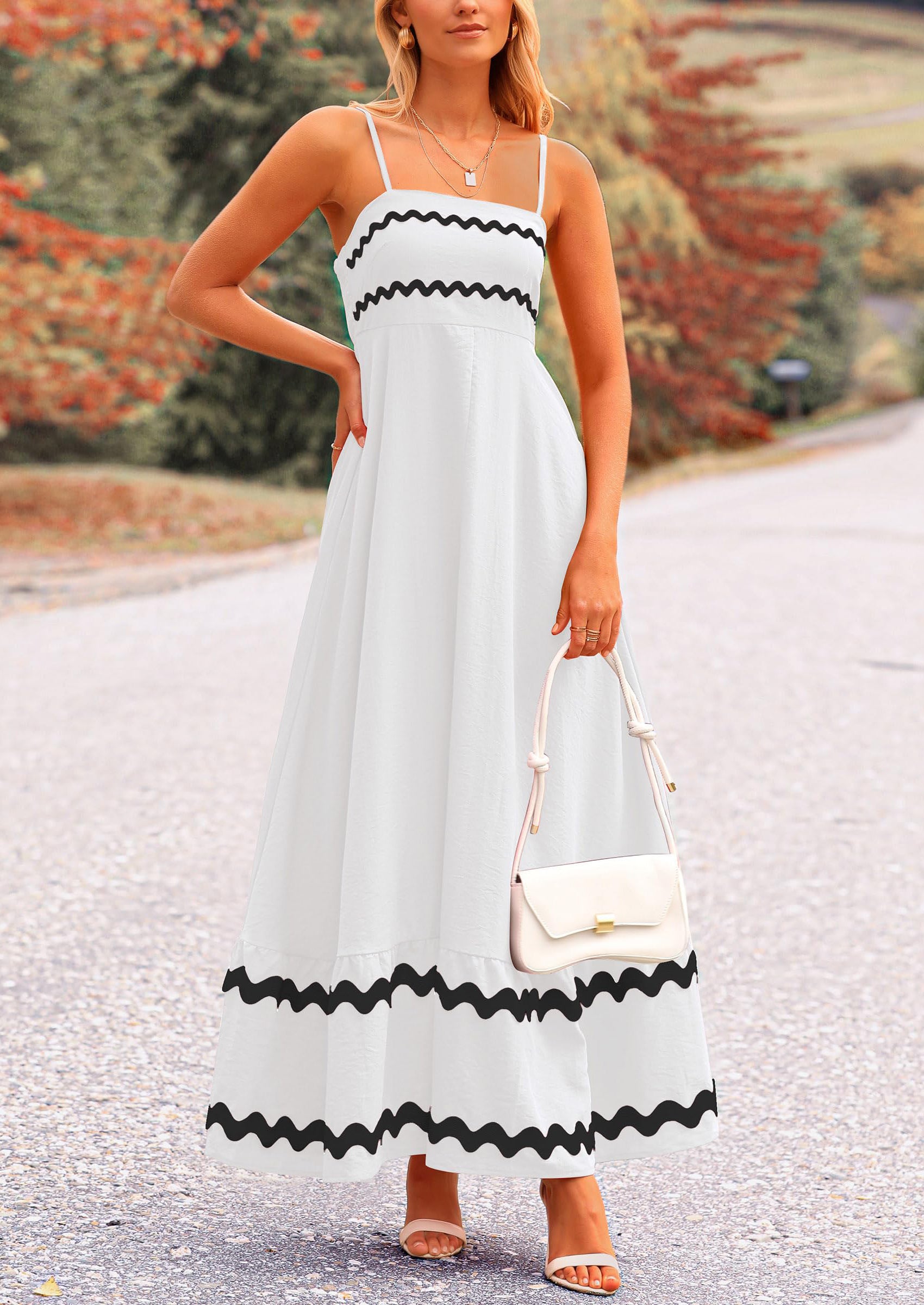 PRETTYGARDEN Women's Summer Flowy Maxi Dress Casual Sleeveless Spaghetti Strap Ruffle Beach Long Dresses